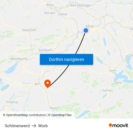 Schönenwerd to Worb map