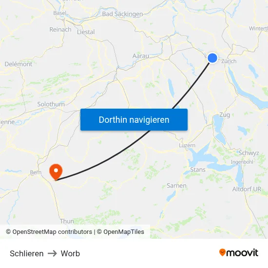 Schlieren to Worb map