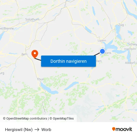 Hergiswil (Nw) to Worb map