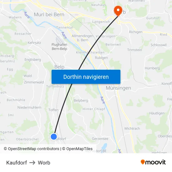 Kaufdorf to Worb map