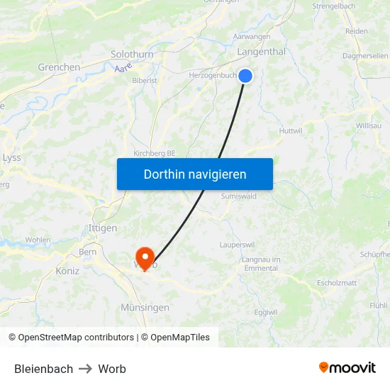 Bleienbach to Worb map