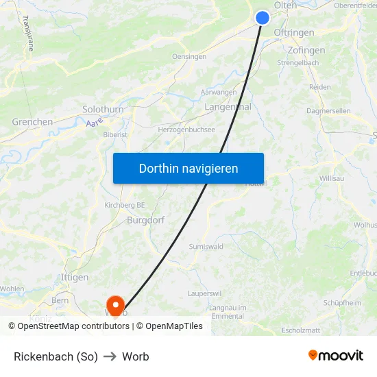 Rickenbach (So) to Worb map