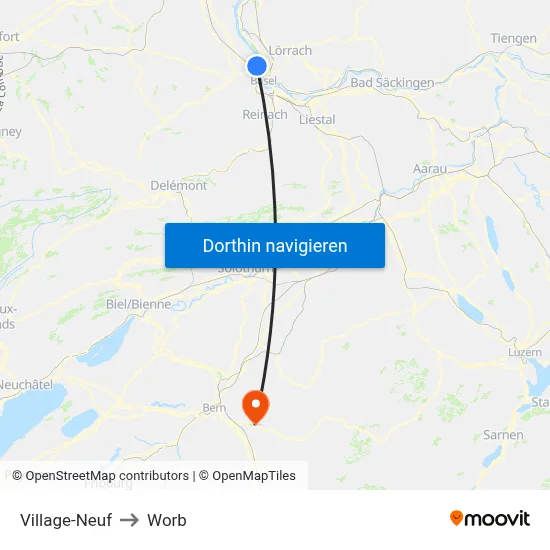Village-Neuf to Worb map