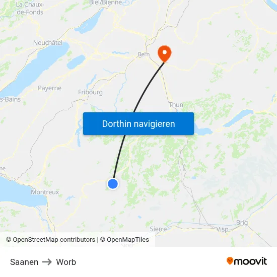 Saanen to Worb map