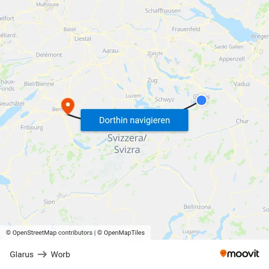 Glarus to Worb map