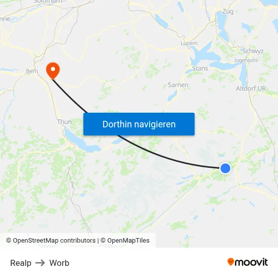Realp to Worb map