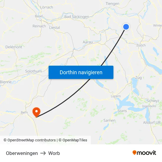 Oberweningen to Worb map