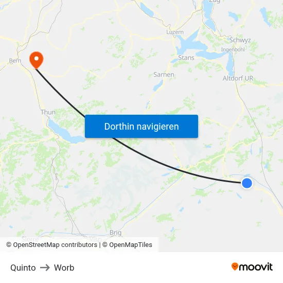 Quinto to Worb map