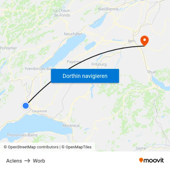 Aclens to Worb map
