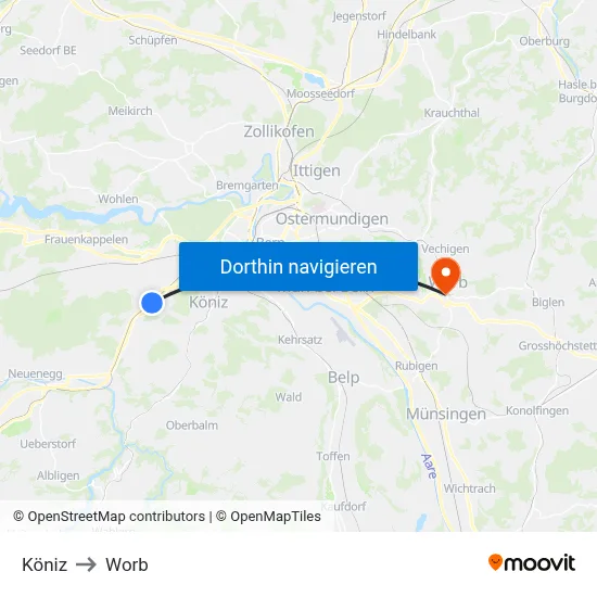 Köniz to Worb map