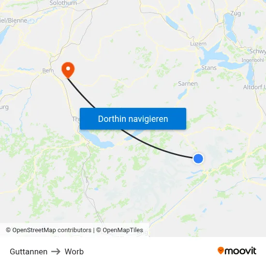 Guttannen to Worb map