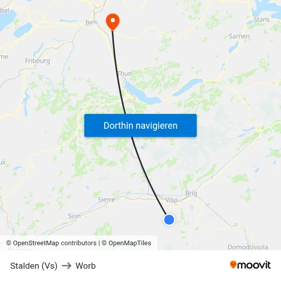 Stalden (Vs) to Worb map