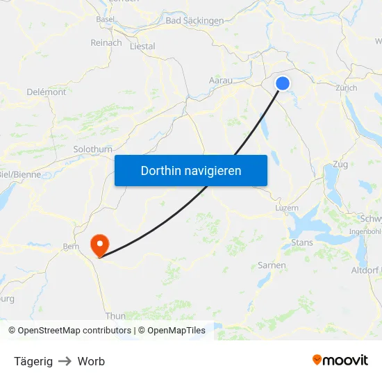 Tägerig to Worb map