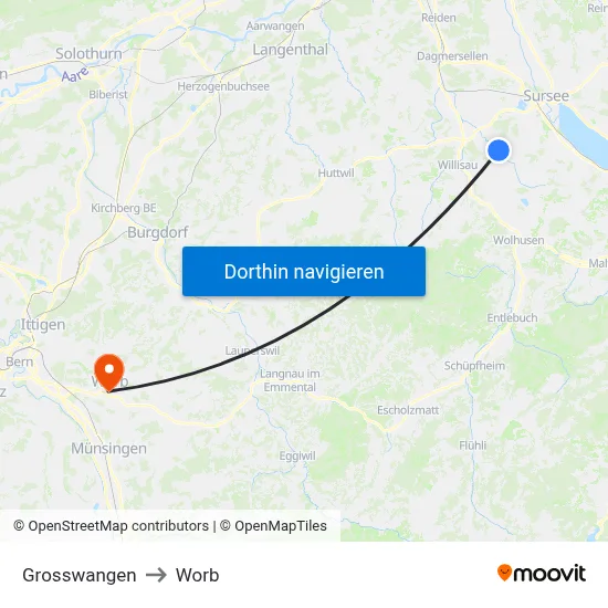 Grosswangen to Worb map