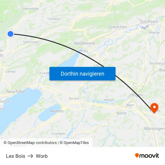 Les Bois to Worb map