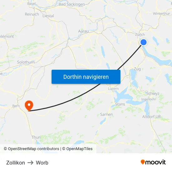 Zollikon to Worb map