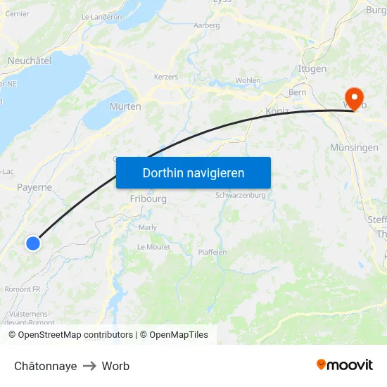 Châtonnaye to Worb map
