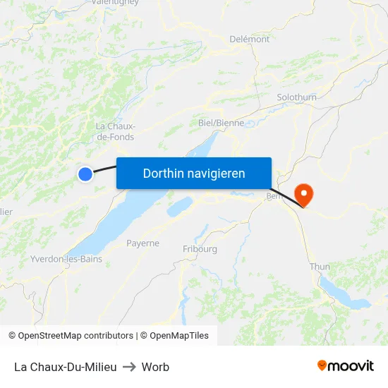 La Chaux-Du-Milieu to Worb map