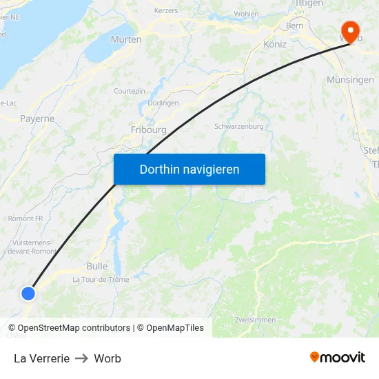 La Verrerie to Worb map