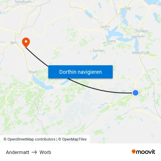 Andermatt to Worb map