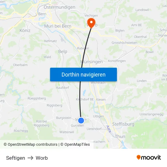 Seftigen to Worb map
