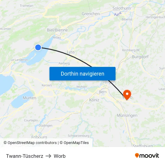 Twann-Tüscherz to Worb map