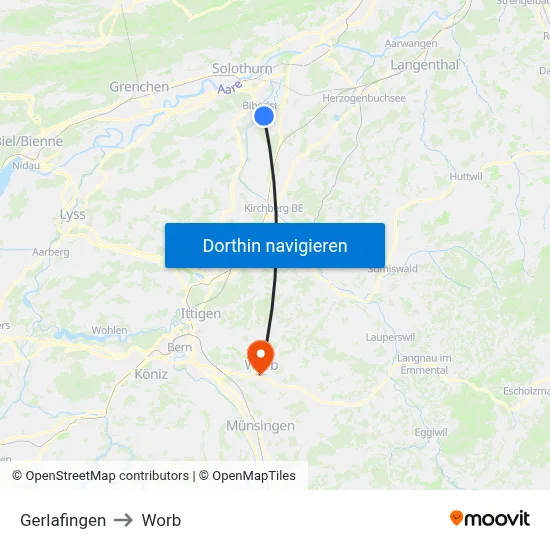 Gerlafingen to Worb map