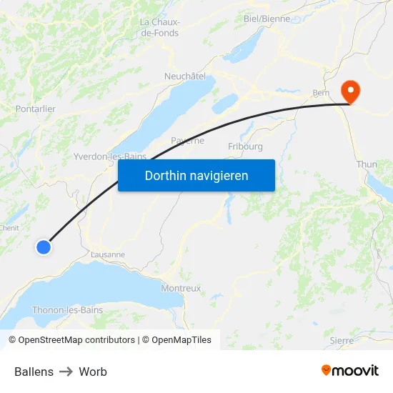 Ballens to Worb map