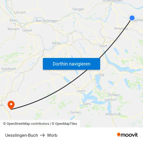 Uesslingen-Buch to Worb map