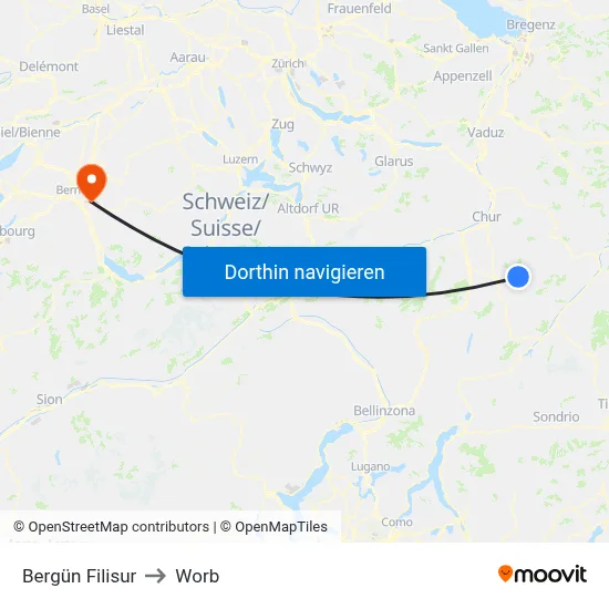 Bergün Filisur to Worb map