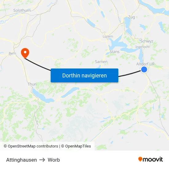 Attinghausen to Worb map