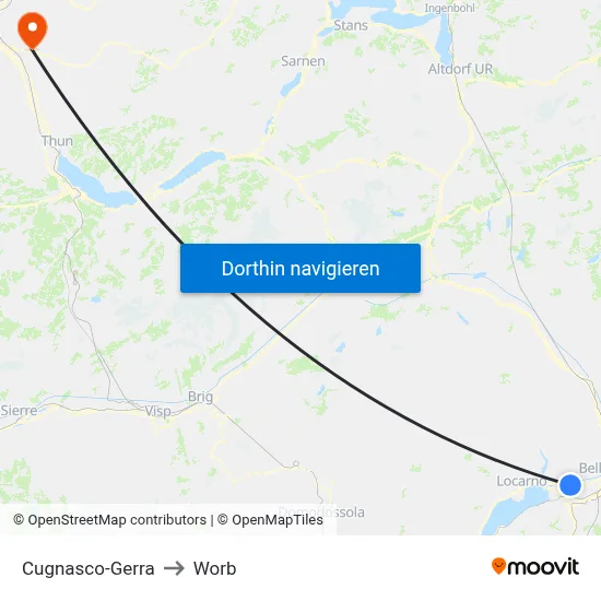 Cugnasco-Gerra to Worb map