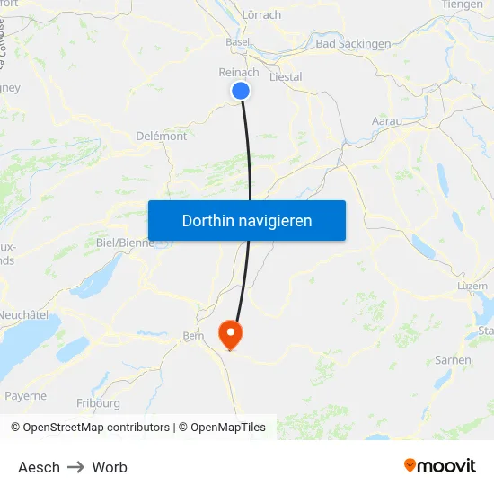 Aesch to Worb map