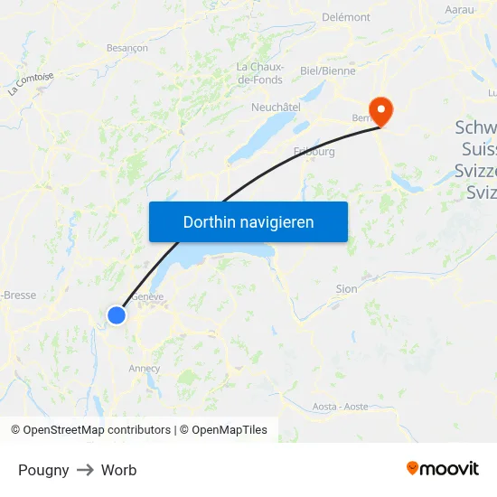 Pougny to Worb map