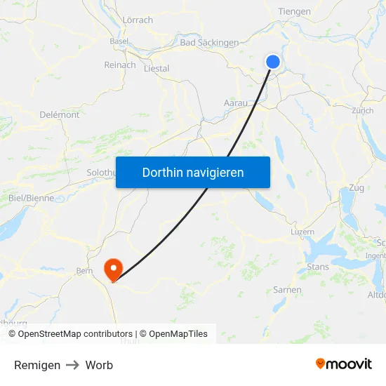 Remigen to Worb map
