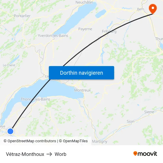 Vétraz-Monthoux to Worb map