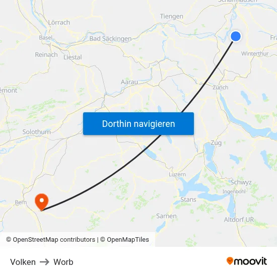 Volken to Worb map