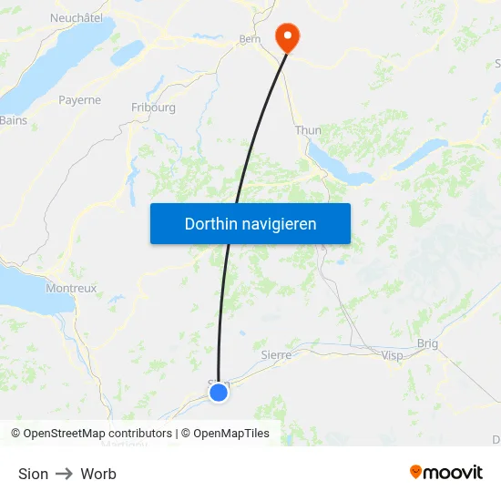 Sion to Worb map