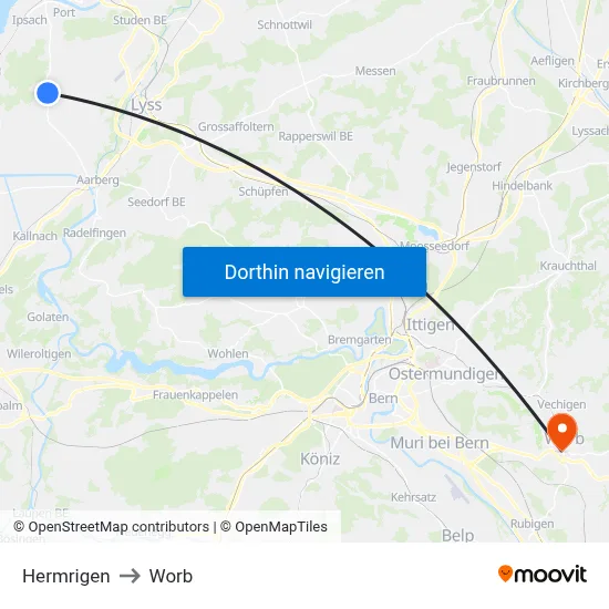 Hermrigen to Worb map