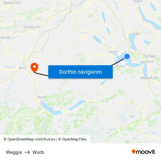 Weggis to Worb map