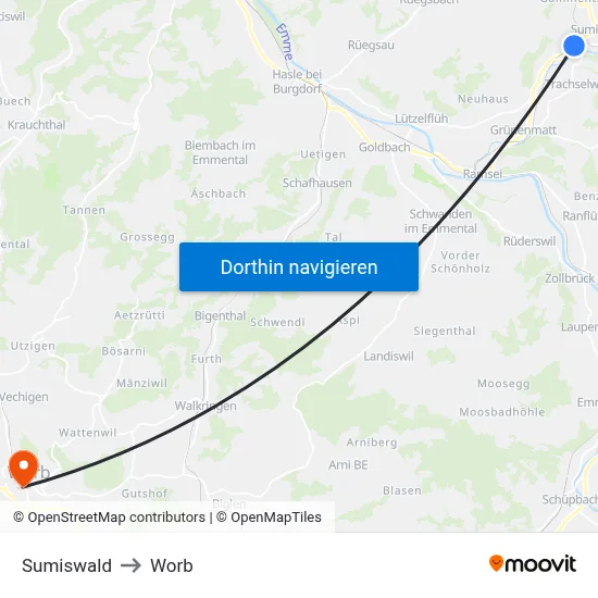 Sumiswald to Worb map