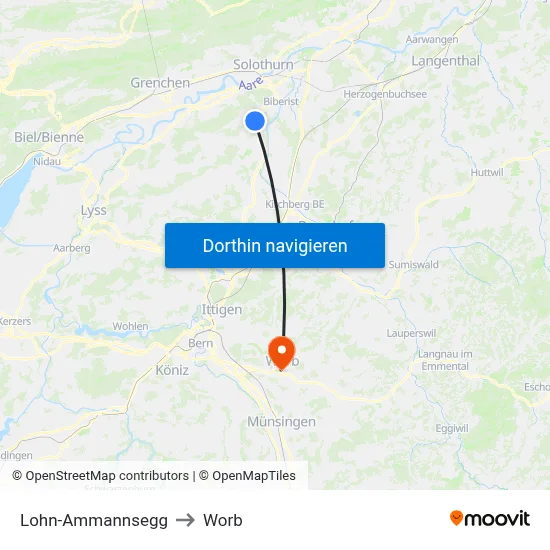 Lohn-Ammannsegg to Worb map
