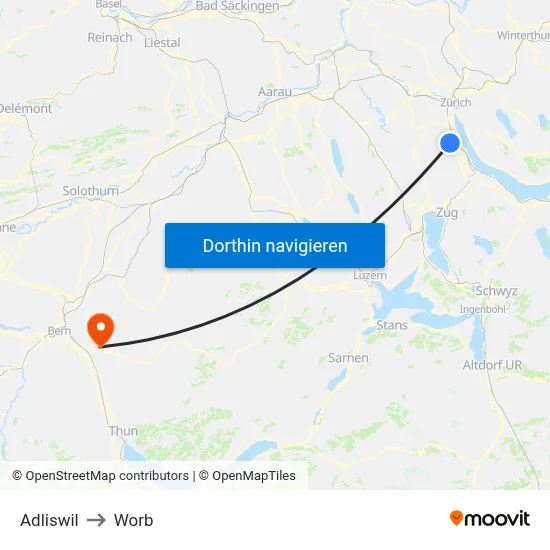 Adliswil to Worb map