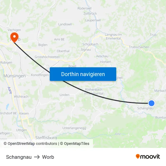 Schangnau to Worb map