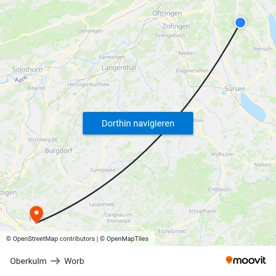 Oberkulm to Worb map