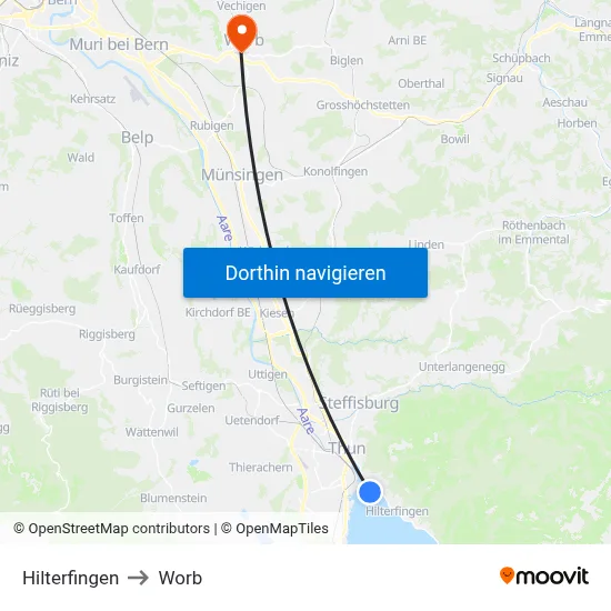 Hilterfingen to Worb map