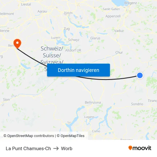 La Punt Chamues-Ch to Worb map