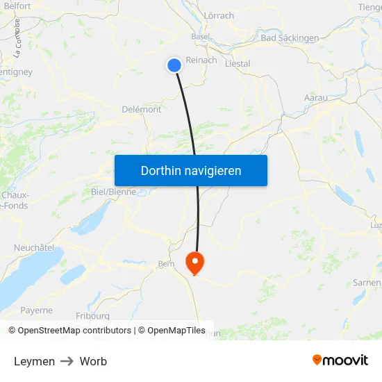 Leymen to Worb map