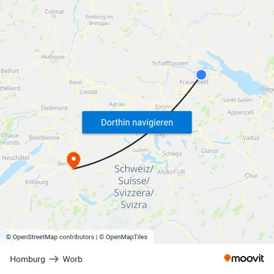 Homburg to Worb map