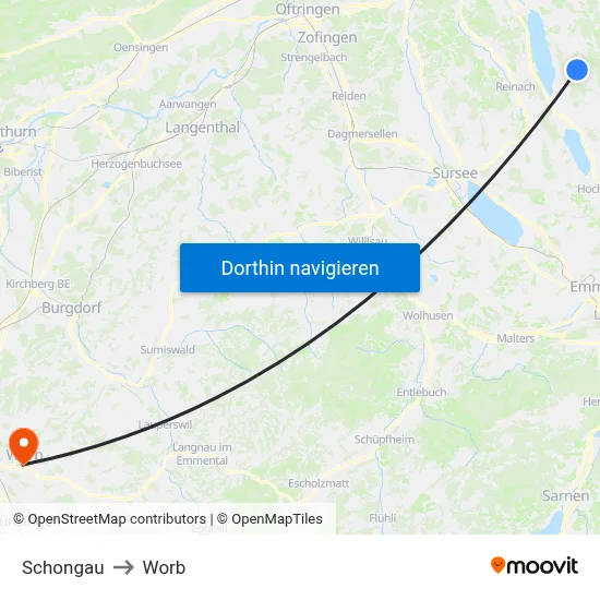 Schongau to Worb map